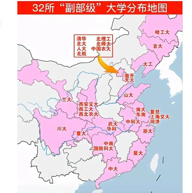 bandao网站我国32所“副部级”大学分布地图！